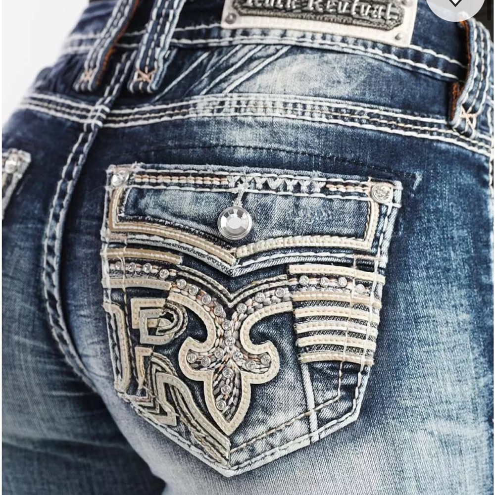 Rock Revival Blue Straight Leg Jeans with Decorative Stitching NWOT - Picture 3 of 8